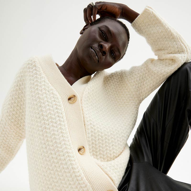 Structured Wool Cardigan, Ivory, hi-res
